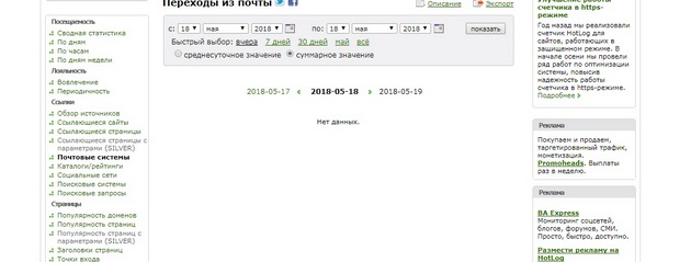 HotLog - переходы на сайт из почты