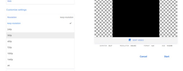 Clipchamp - Рразрешение видео